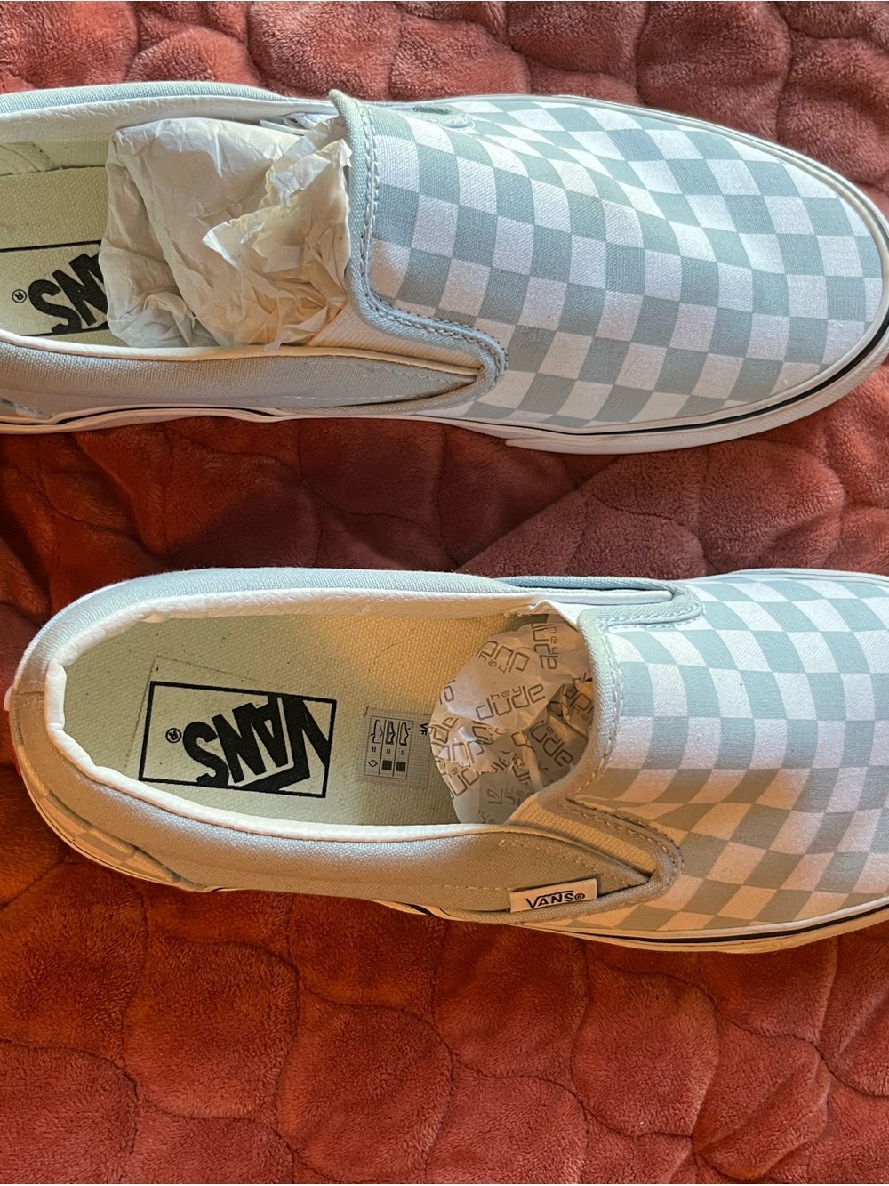 Vans Slip-On Checkerboard Sneakers - Light Blue & White. - Picture 1 of 5